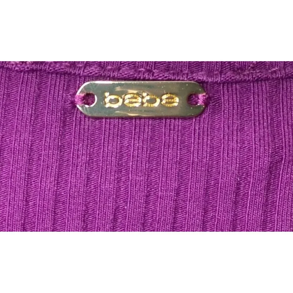 Bebe Bodycon Ribbed Cutout Back Long Sleeve Dress Purple Size S/P